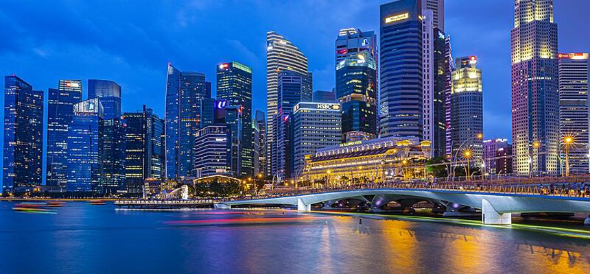 Singapore Skyline At Bluehour